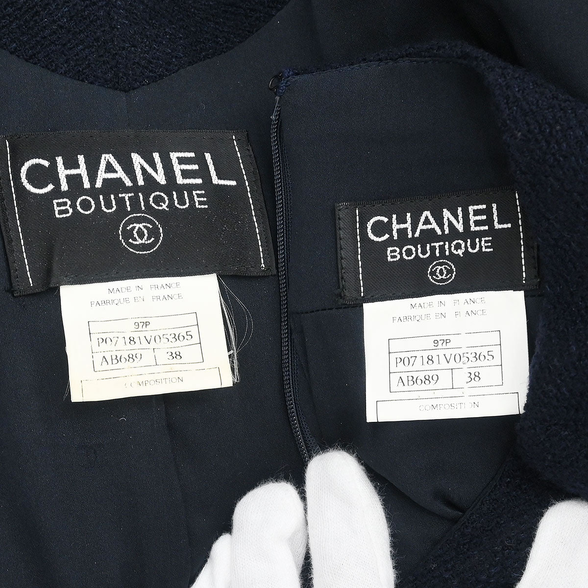 Chanel 1997 Setup Suit Jacket Skirt Navy #38 - Image 8