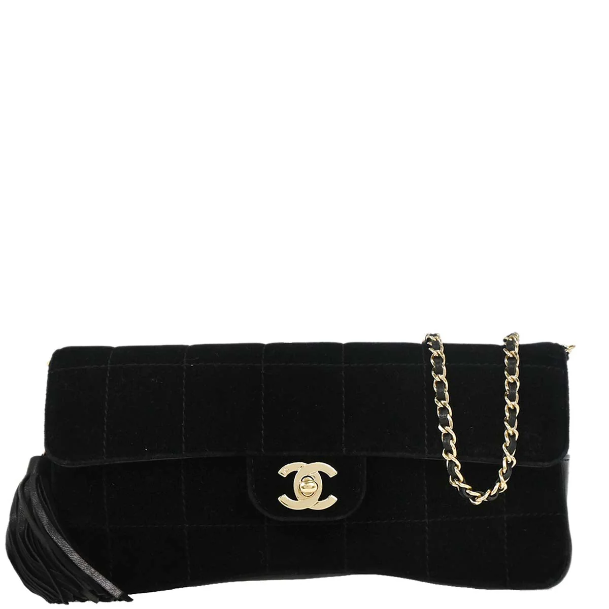 Chanel 2002-2003 Black Velvet East West Choco Bar Shoulder Bag