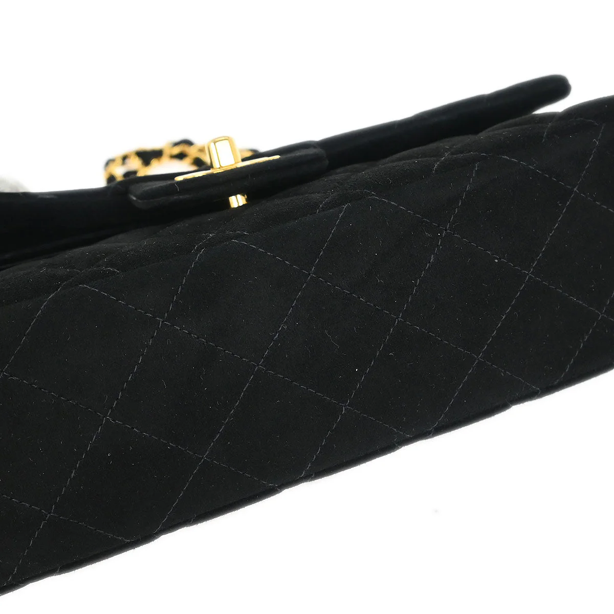 Chanel 1997-1999 Black Suede Medium Classic Double Flap Shoulder Bag - Image 3