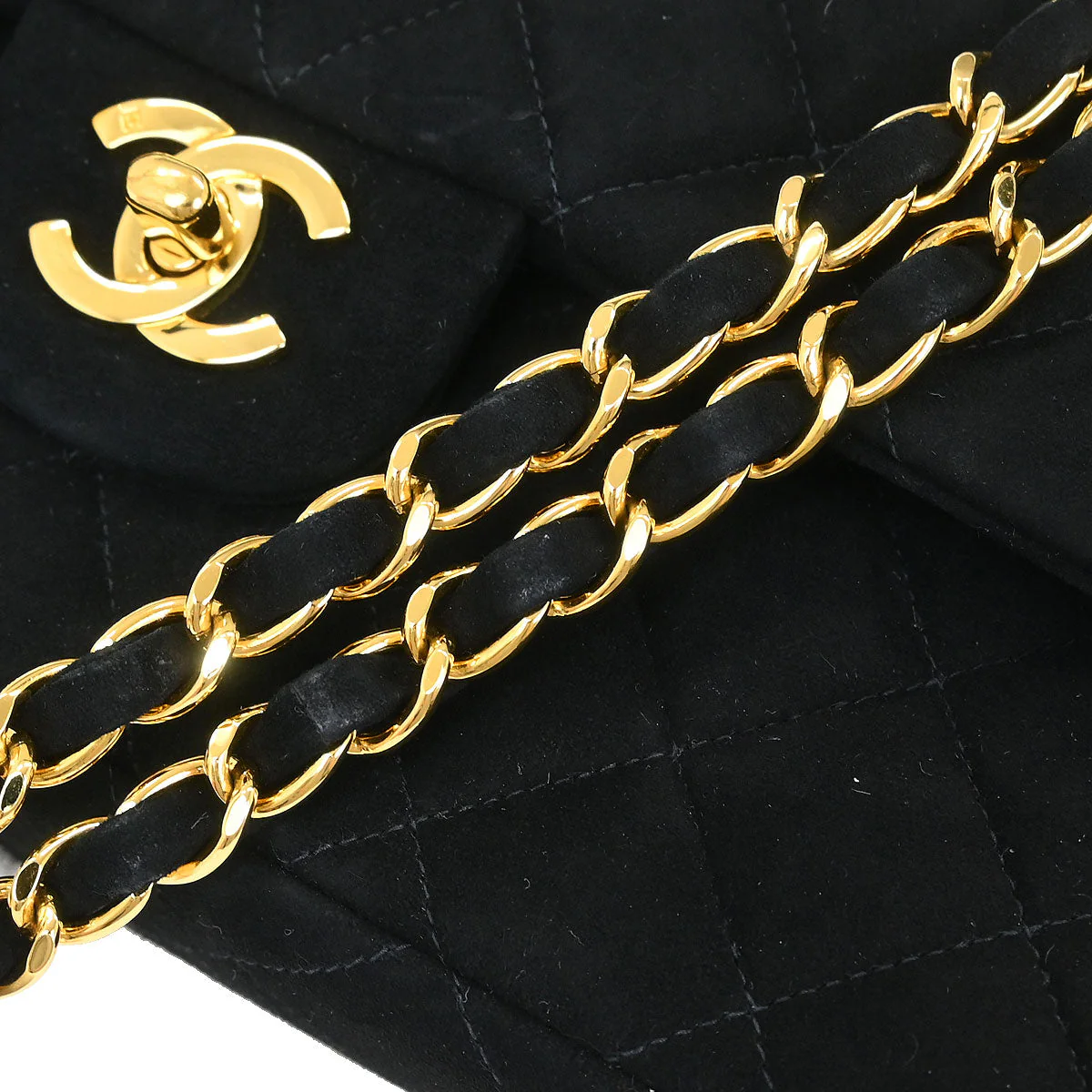 Chanel 1997-1999 Black Suede Medium Classic Double Flap Shoulder Bag - Image 5
