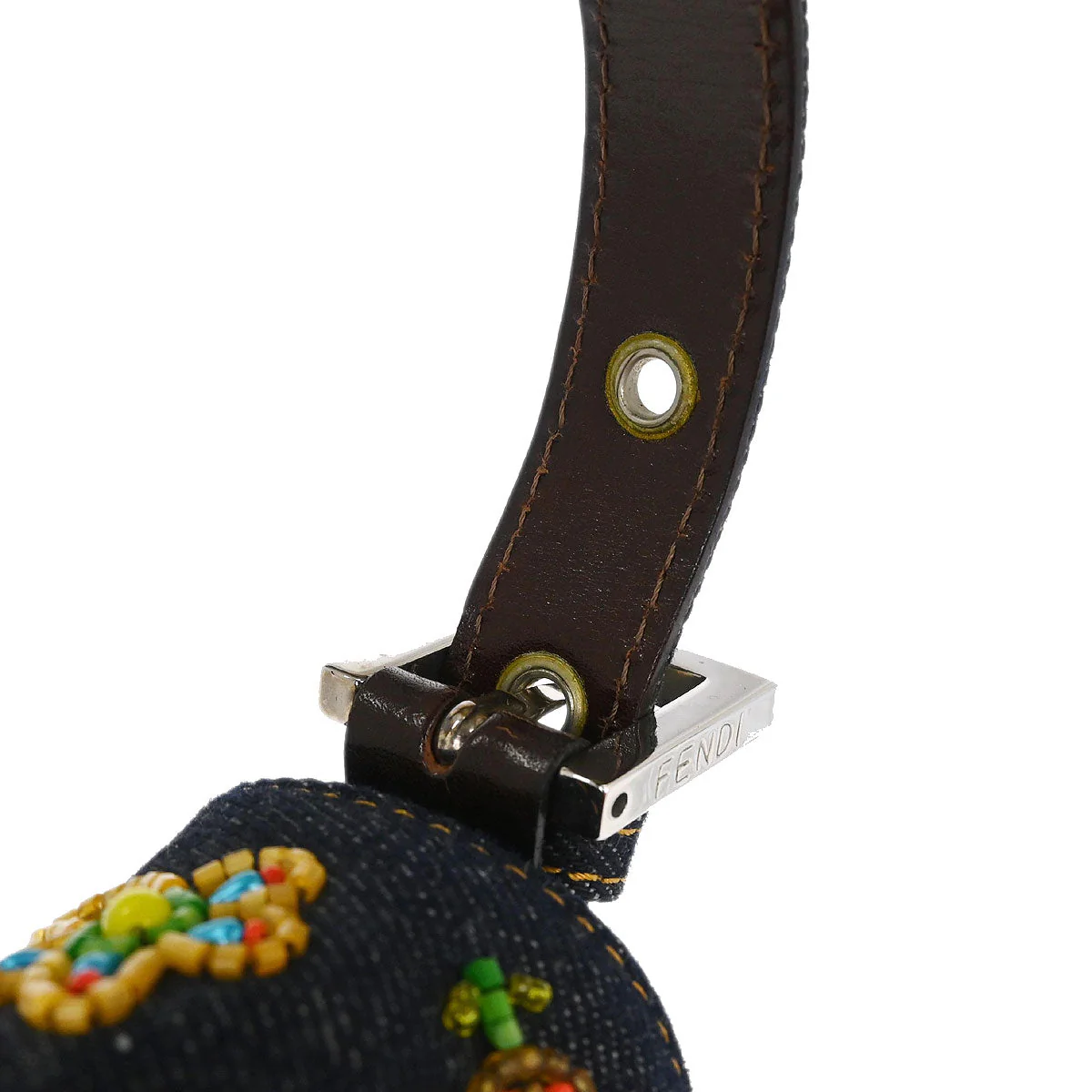 Fendi Navy Denim Beaded Baguette Handbag - Image 5
