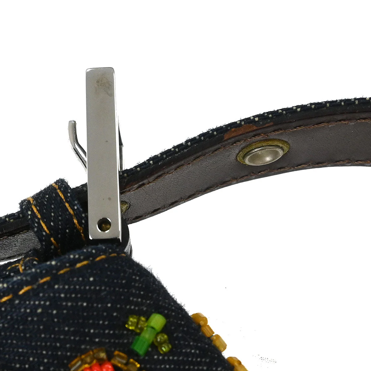 Fendi Navy Denim Beaded Baguette Handbag - Image 7