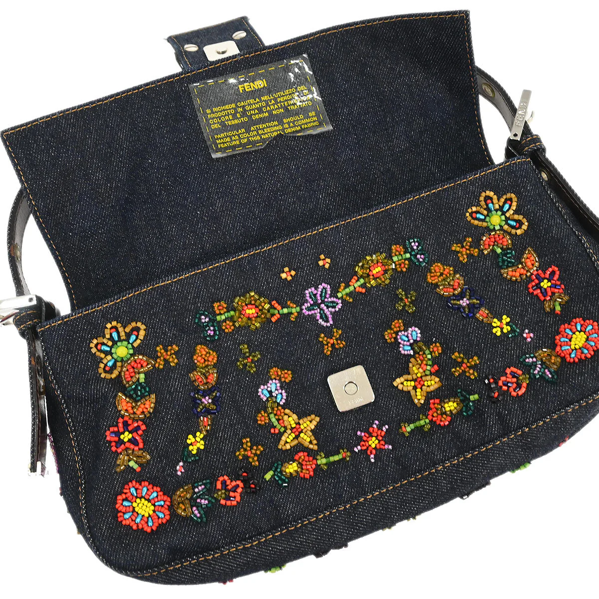 Fendi Navy Denim Beaded Baguette Handbag - Image 8