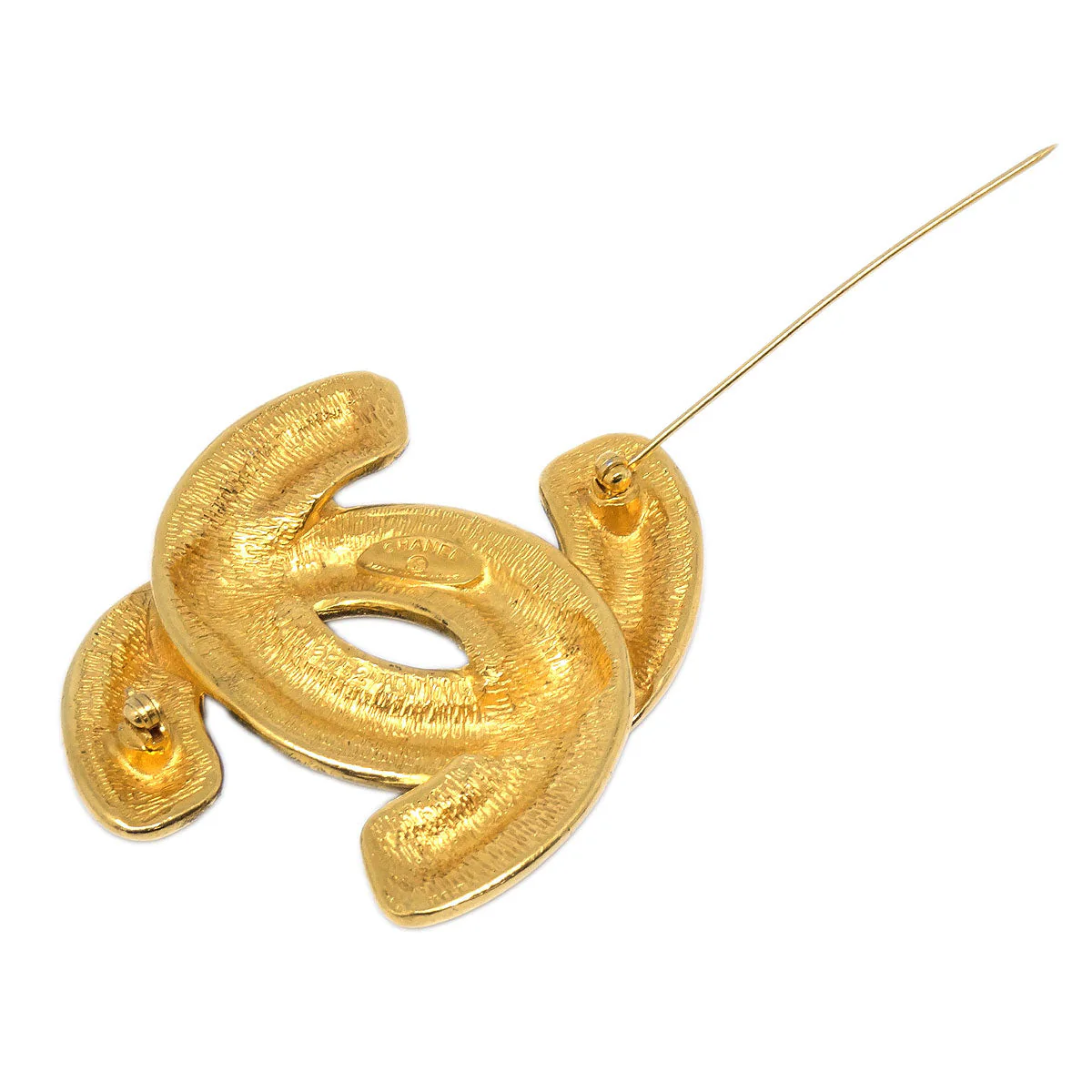 Chanel Quilted CC Brooch Pin Large Gold 1152 - Image 3