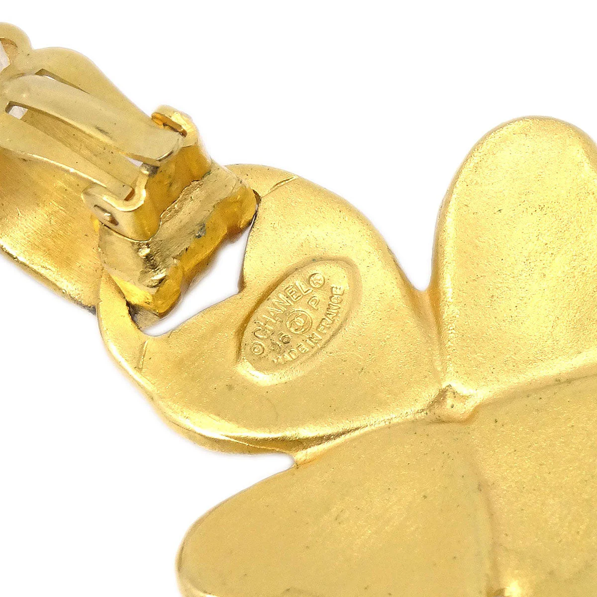 Chanel Clover Dangle Gold Clip-On Earrings 95P - Image 4