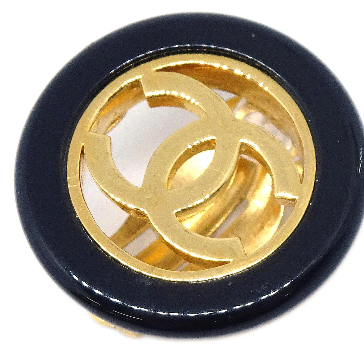 Chanel Button Clip-On Earrings Black Gold 97A - Image 2