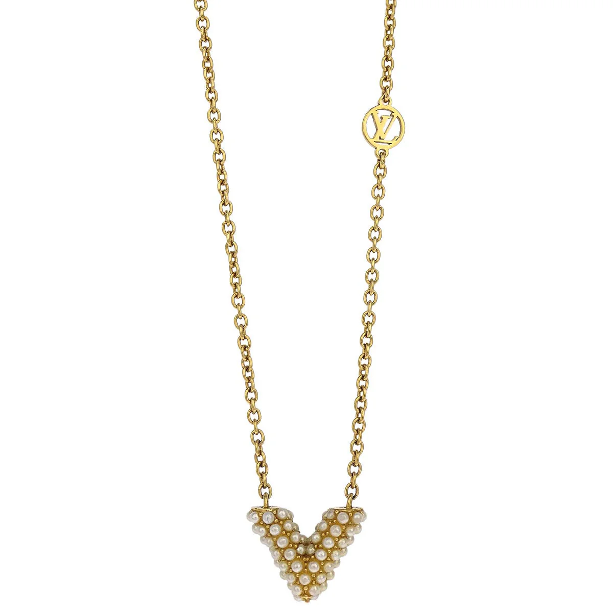 Louis Vuitton 2019 Gold Collier Essential V Perle Necklace M68358 VA0179