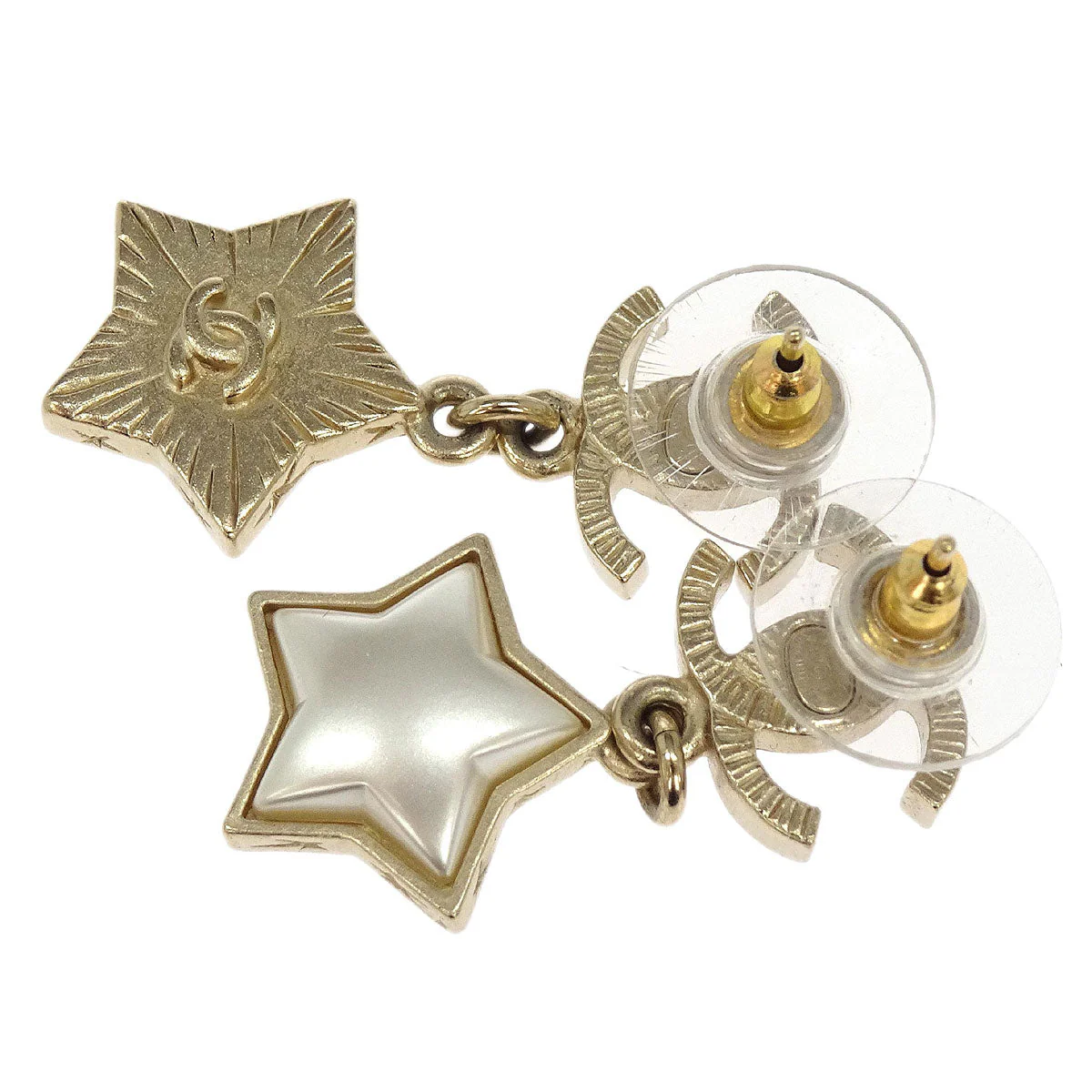 Chanel Dangle CC Star Pierced Earrings Gold A18V - Image 3