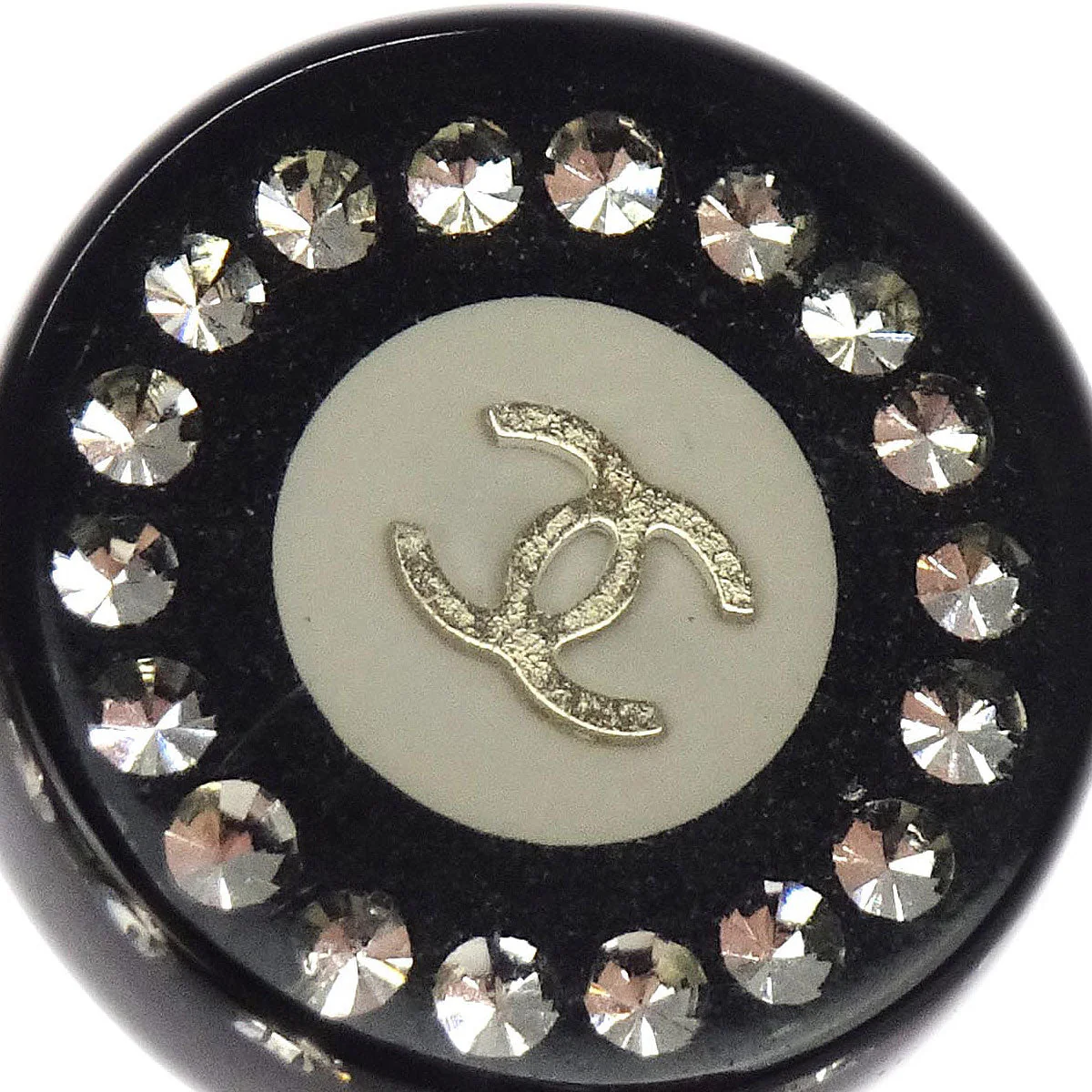 Chanel Button Clip-On Earrings Rhinestone Black 08C - Image 2