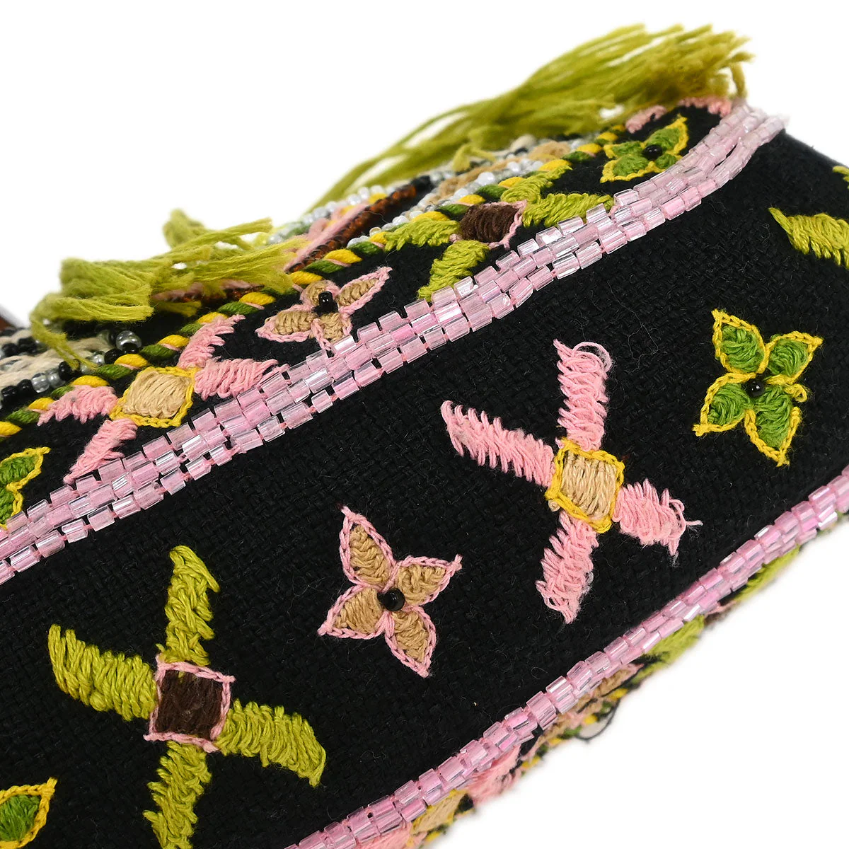 Fendi * Black Lizard Cotton Beaded Baguette Handbag - Image 3