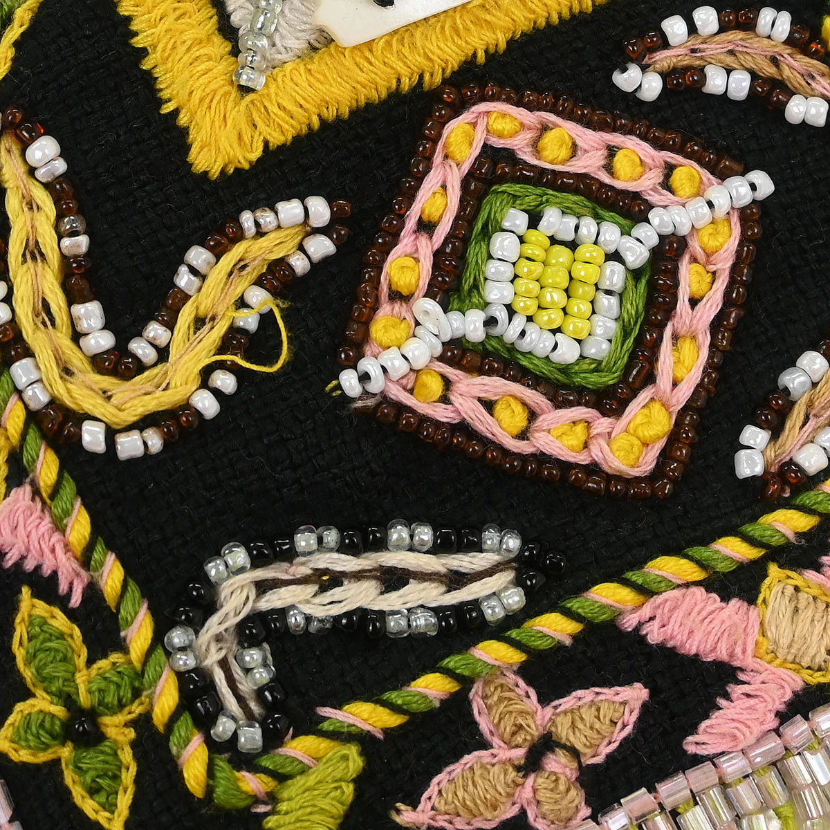 Fendi * Black Lizard Cotton Beaded Baguette Handbag - Image 5