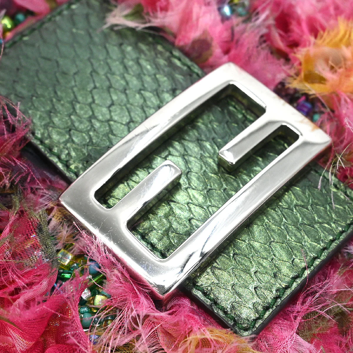 Fendi * Pink Beaded Baguette Handbag - Image 4