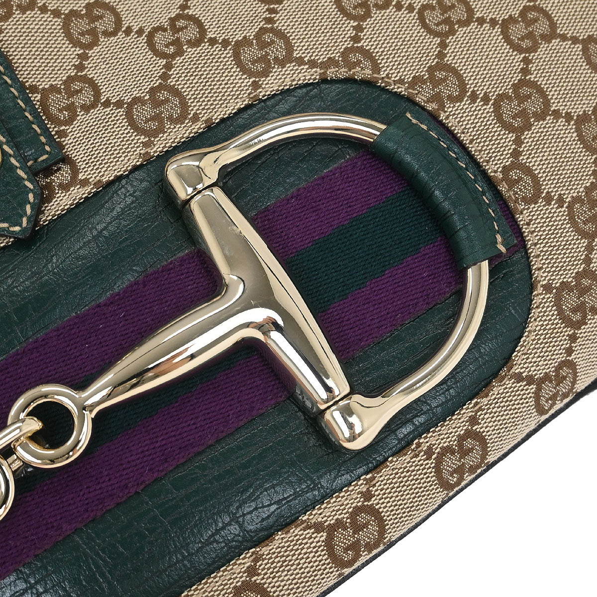Gucci Brown Green Horsebit GG Tote Bag - Image 4