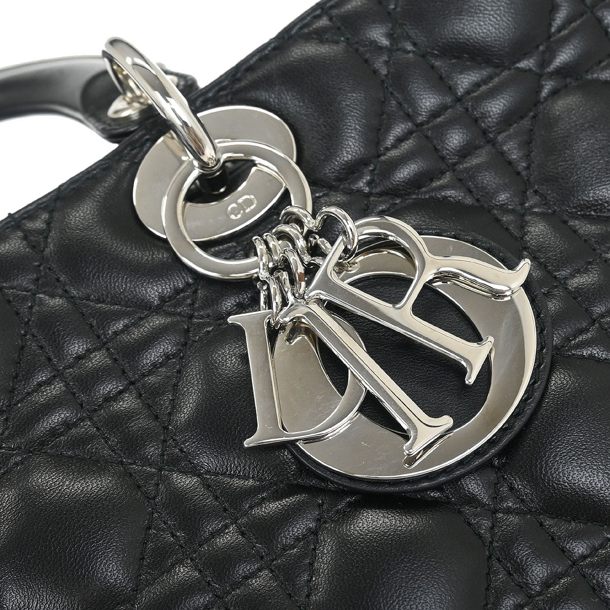 Christian Dior Black Lambskin Large Lady Dior Cannage 2way Handbag - Image 4