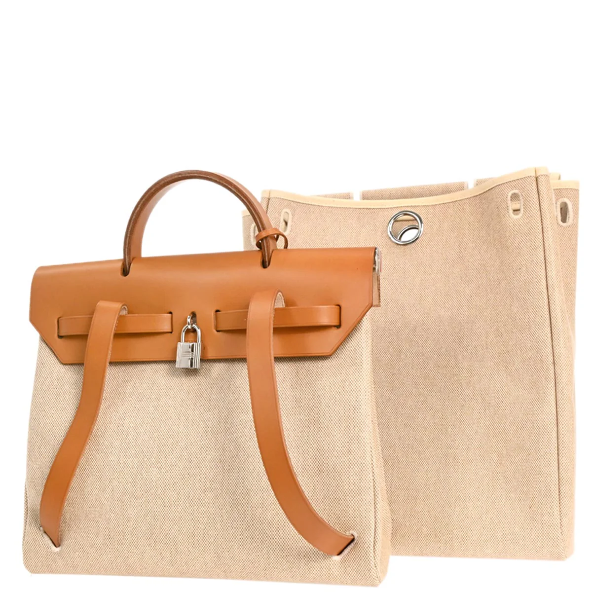 Hermes Beige Toile H Herbag a Dos 2 in 1 Backpack - Image 2