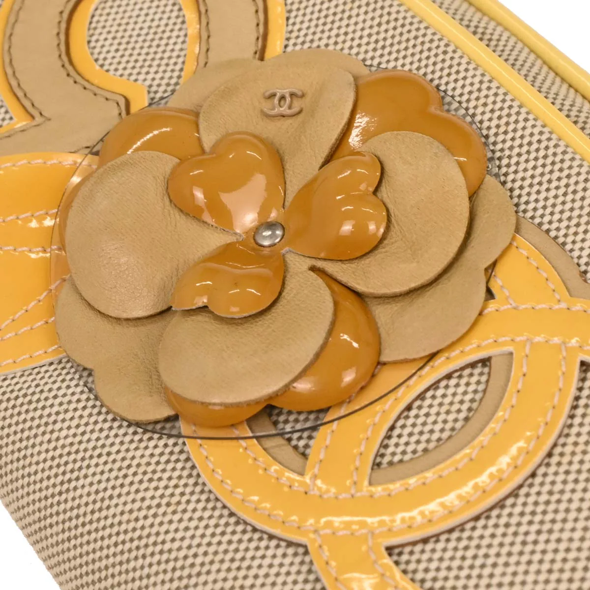Chanel 2005-2006 Yellow Canvas Camellia No.5 CC Handbag - Image 4