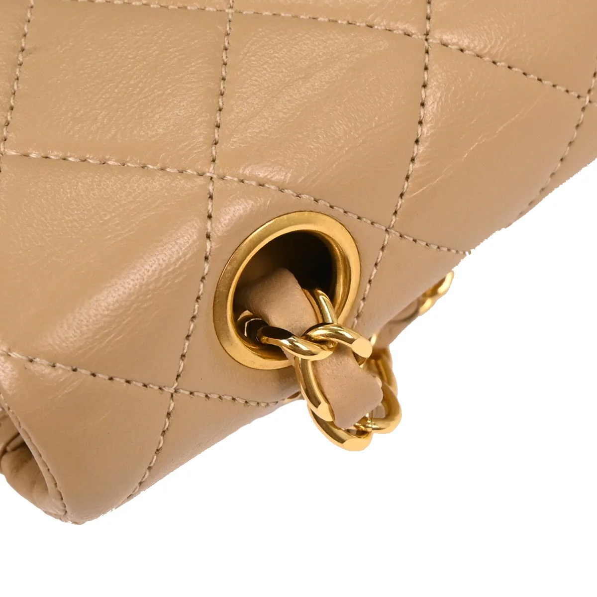 Chanel 1989-1991 Beige Lambskin Small Classic Double Flap Shoulder Bag - Image 5