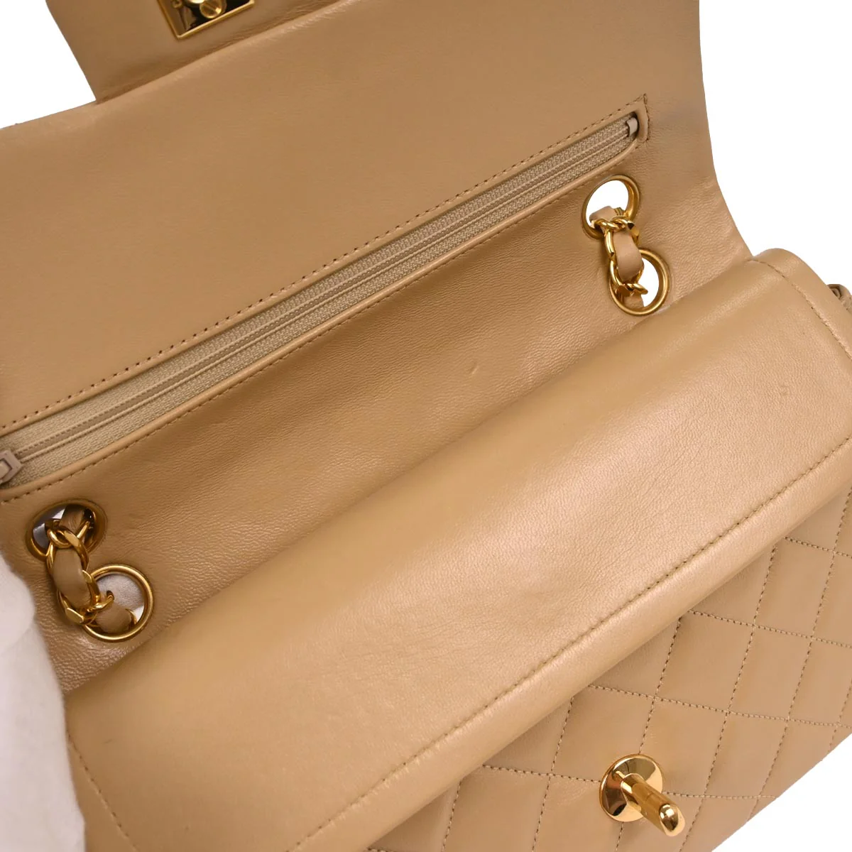 Chanel 1989-1991 Beige Lambskin Small Classic Double Flap Shoulder Bag - Image 6