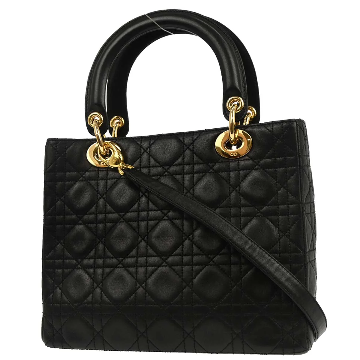 Christian Dior Black Lambskin Lady Dior Cannage 2way Shoulder Handbag - Image 2