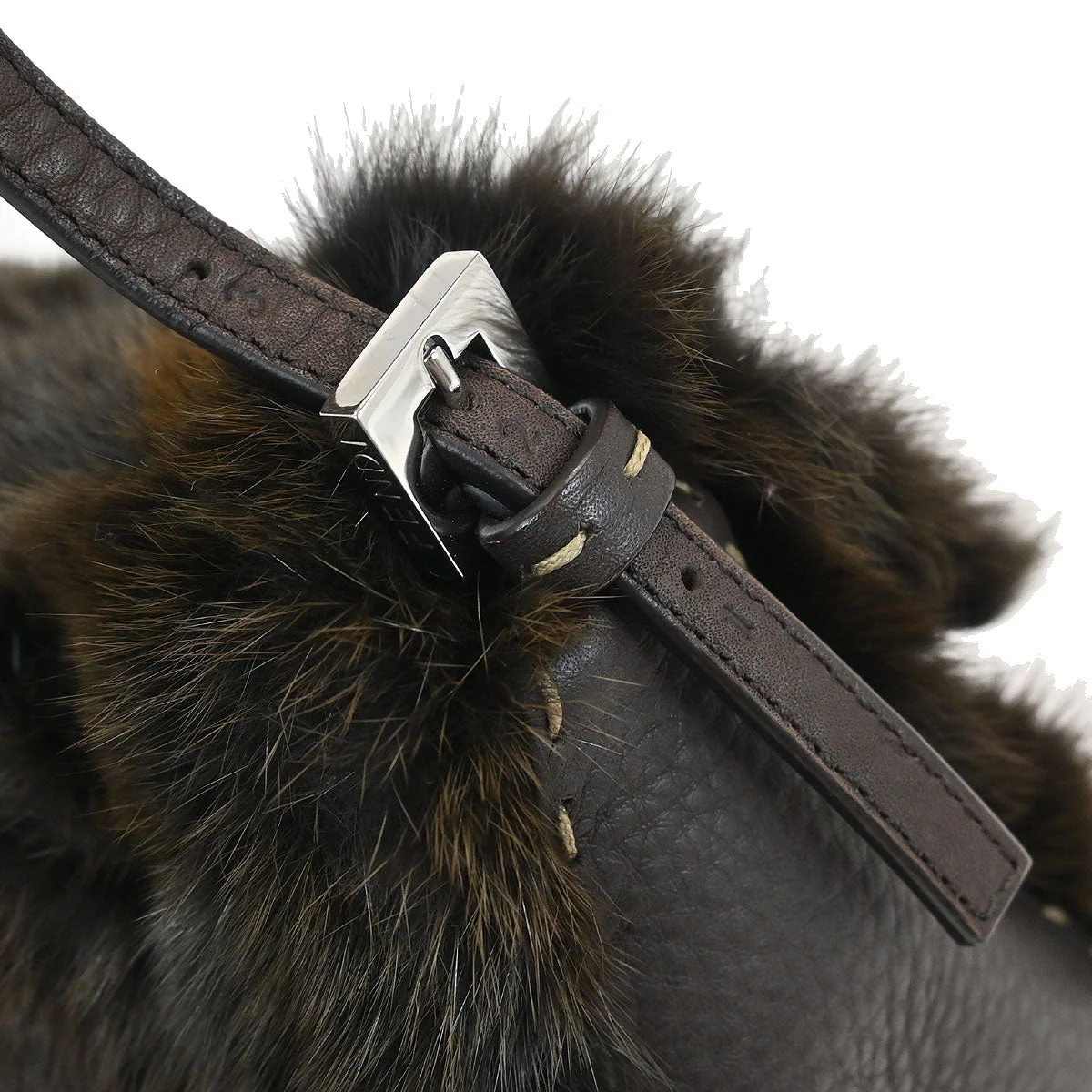 Fendi * Brown Fur Selleria Mamma Baguette Handbag - Image 4