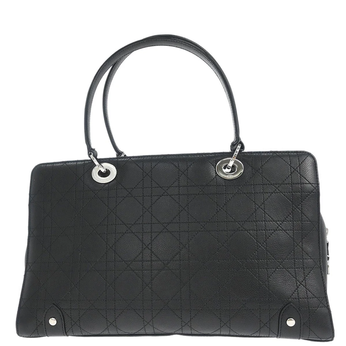 Christian Dior Black Lambskin Cannage Tote Handbag - Image 12