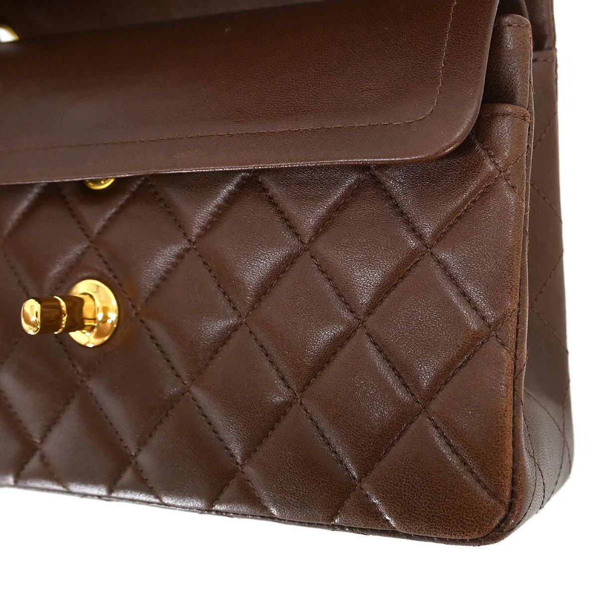 Chanel * 1997-1999 Brown Lambskin Small Classic Double Flap Shoulder Bag - Image 7
