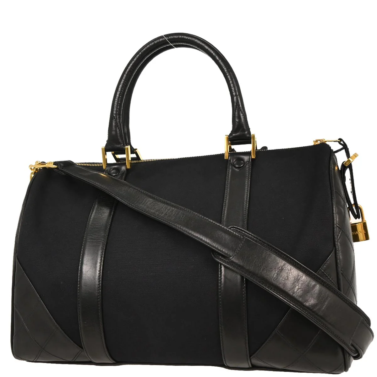 Chanel 1989-1991 Black Canvas Lambskin Bicolore 2way Shoulder Duffle Handbag - Image 2