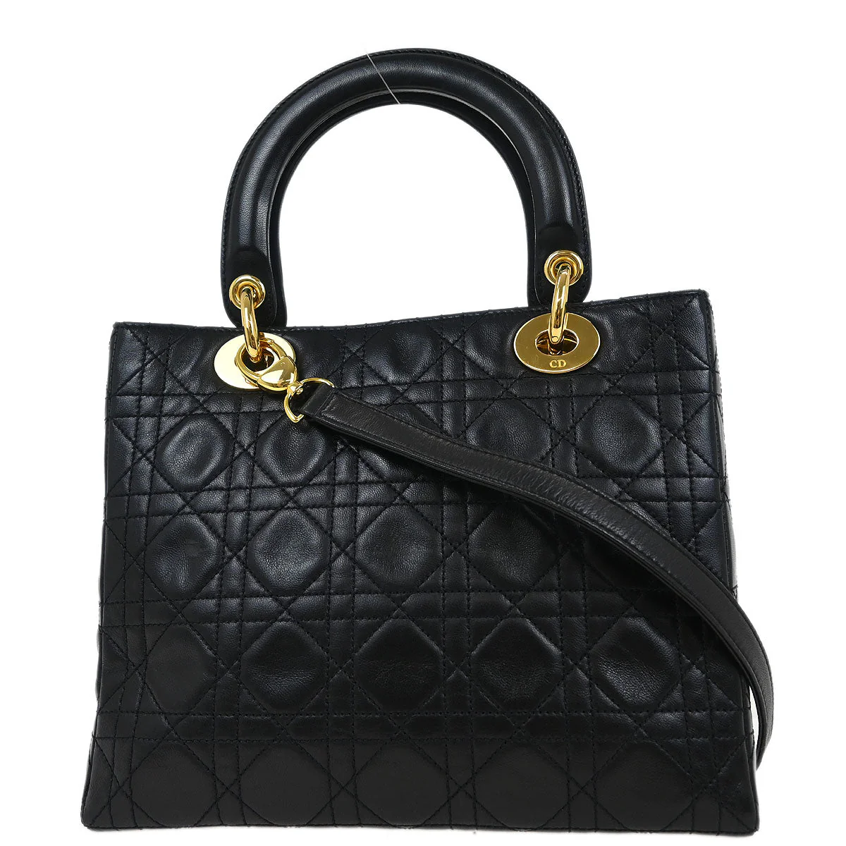 Christian Dior Black Lambskin Medium Lady Dior Cannage 2way Shoulder Handbag - Image 2