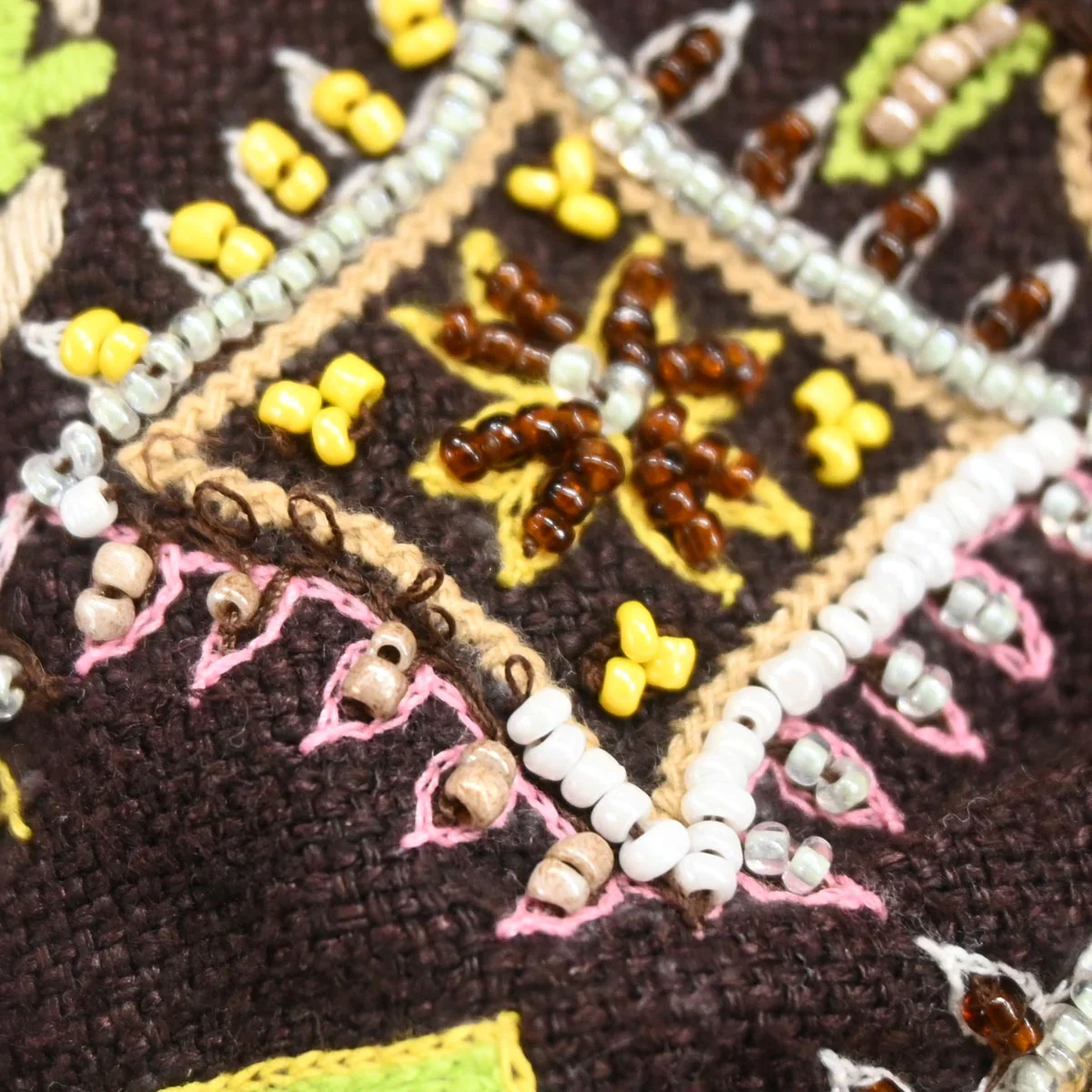 Fendi Brown Canvas Beads Embroidered Tote Handbag - Image 4