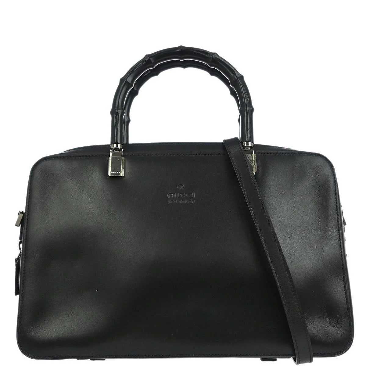 Gucci Black Leather Bamboo 2way Shoulder Handbag