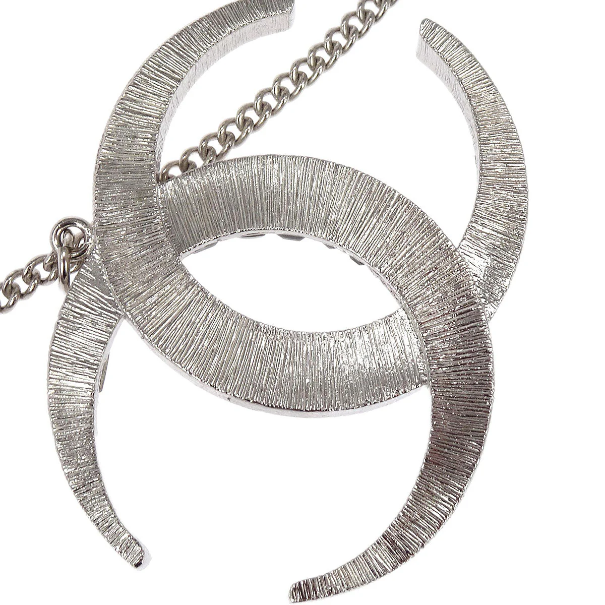 Chanel CC Chain Pendant Necklace Silver Rhinestone B15C - Image 3