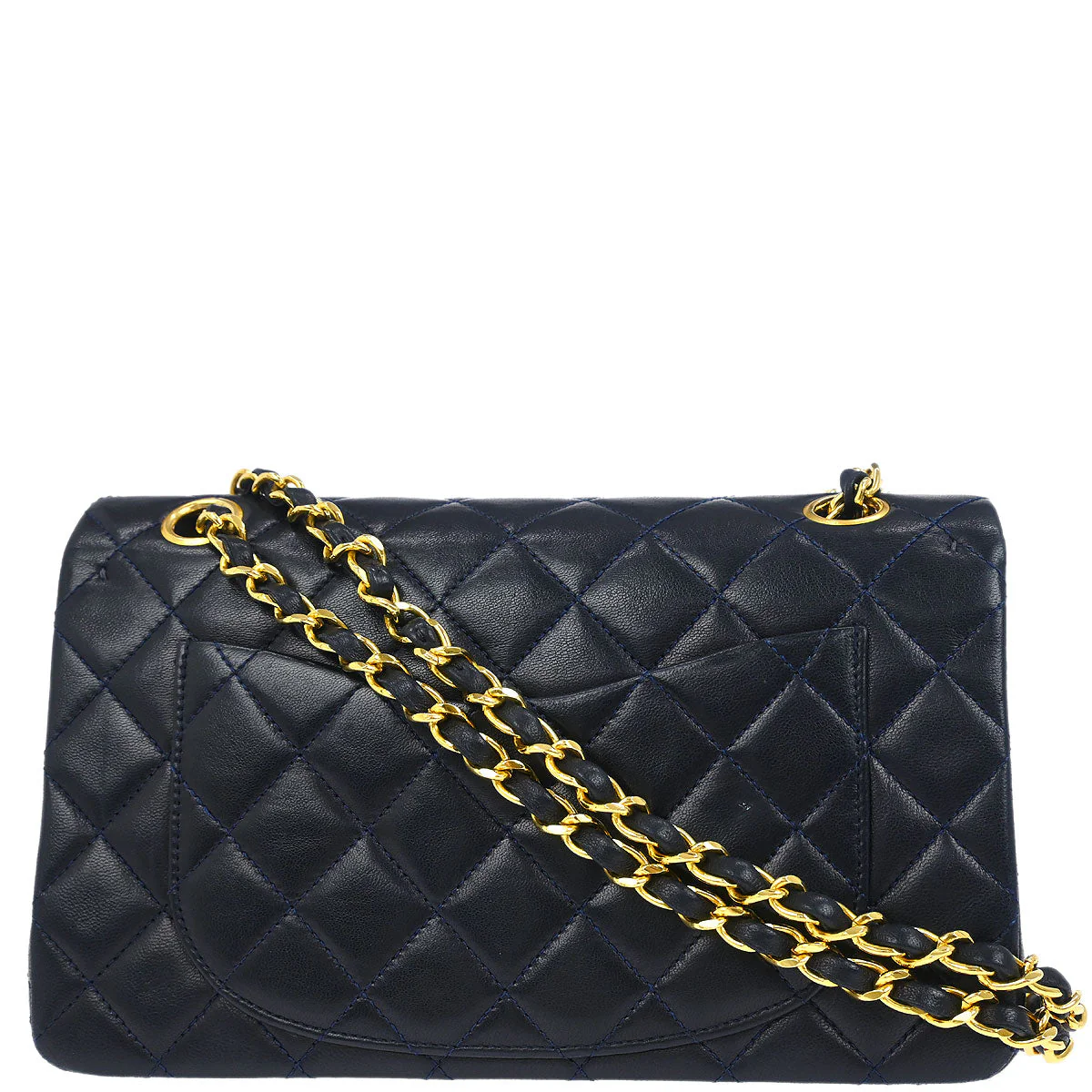 Chanel 1989-1991 Navy Lambskin Small Classic Double Flap Shoulder Bag - Image 2