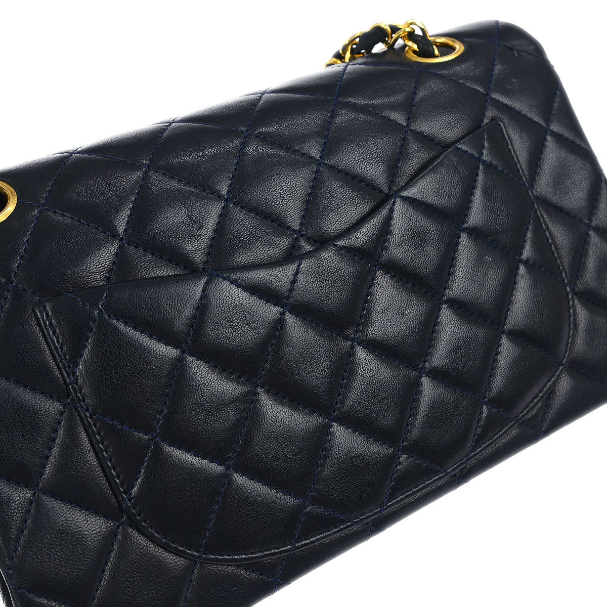 Chanel 1989-1991 Navy Lambskin Small Classic Double Flap Shoulder Bag - Image 4