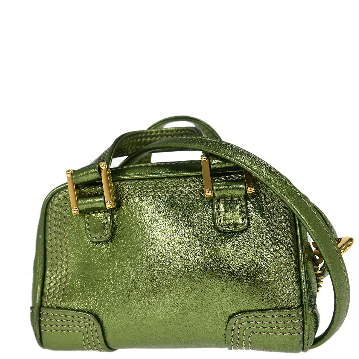 Loewe * Metallic Green Amazona Nano Handbag Pochette - Image 2