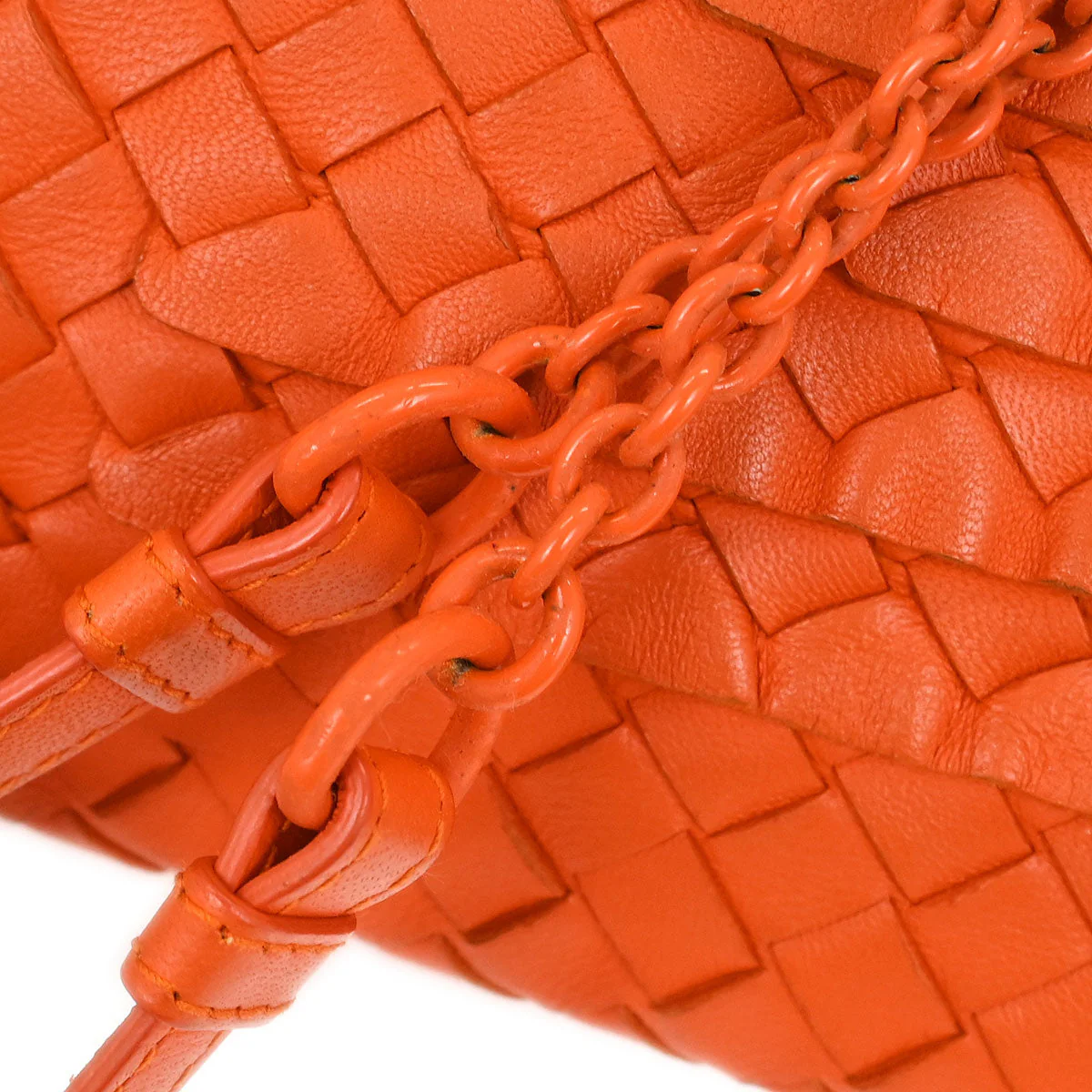 Bottega Veneta Orange Lambskin Intrecciato Shoulder Bag - Image 6