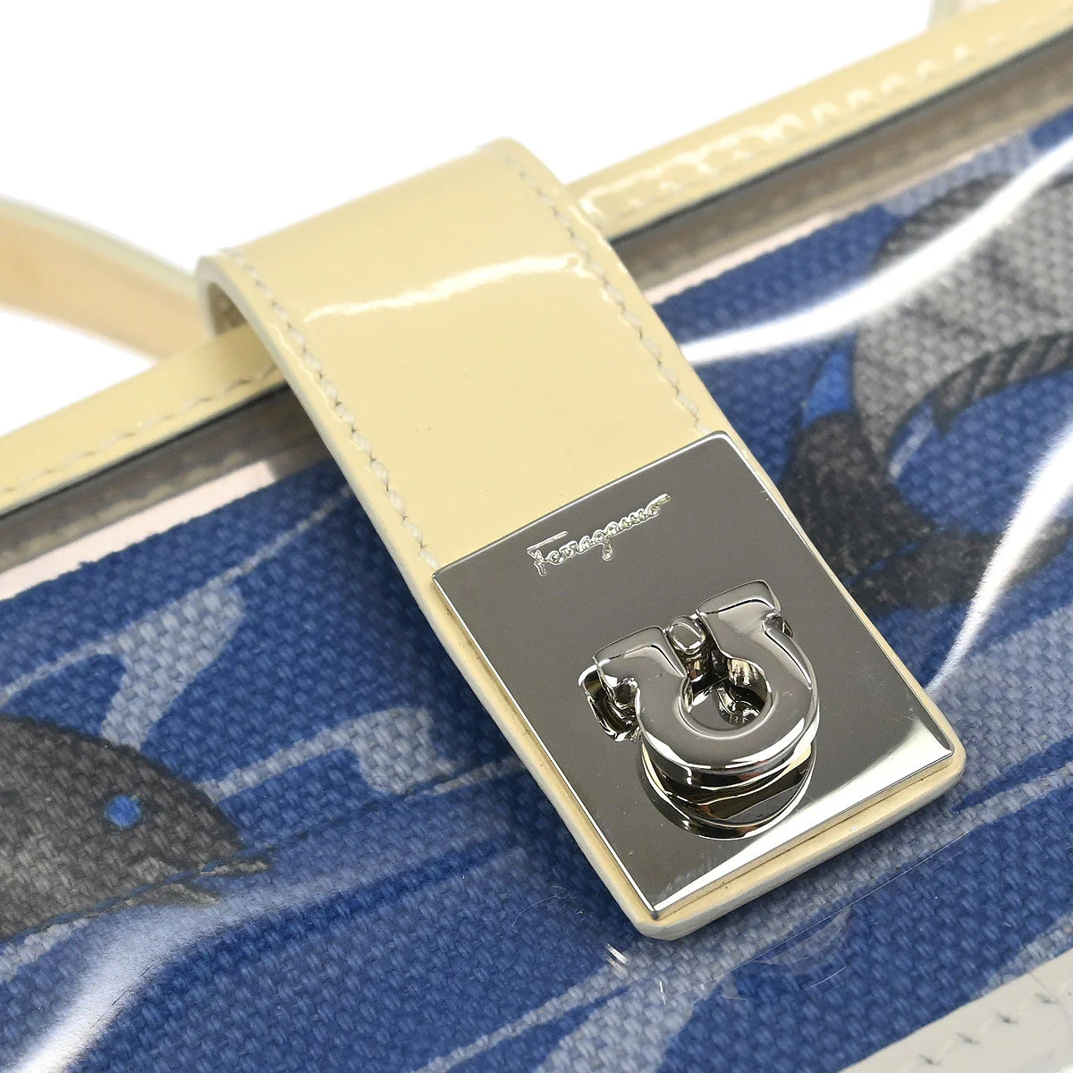 Salvatore Ferragamo Blue PVC Gancini Fish Print Handbag - Image 5