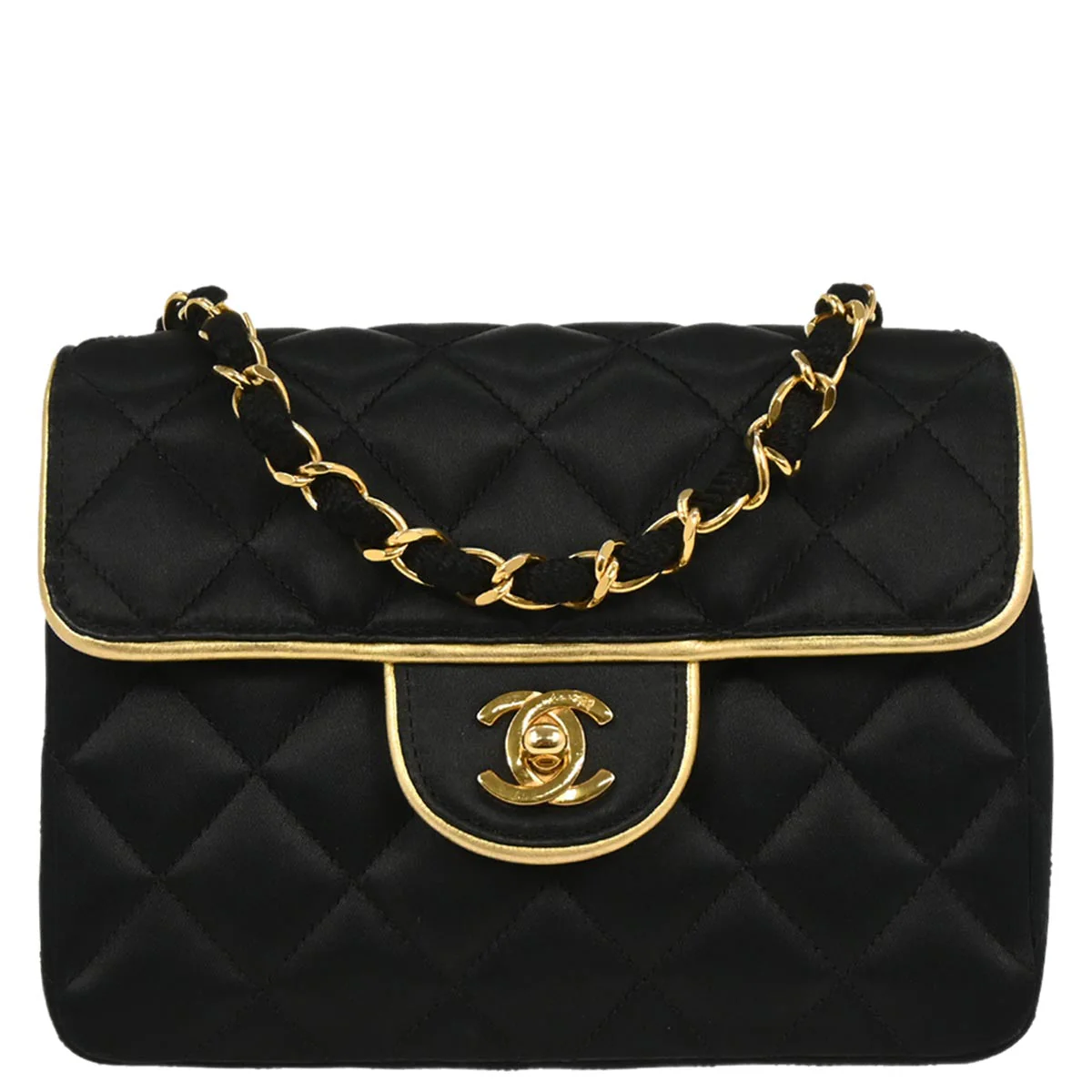 Chanel 1989-1991 Black Satin Mini Classic Square Flap Shoulder Bag 17