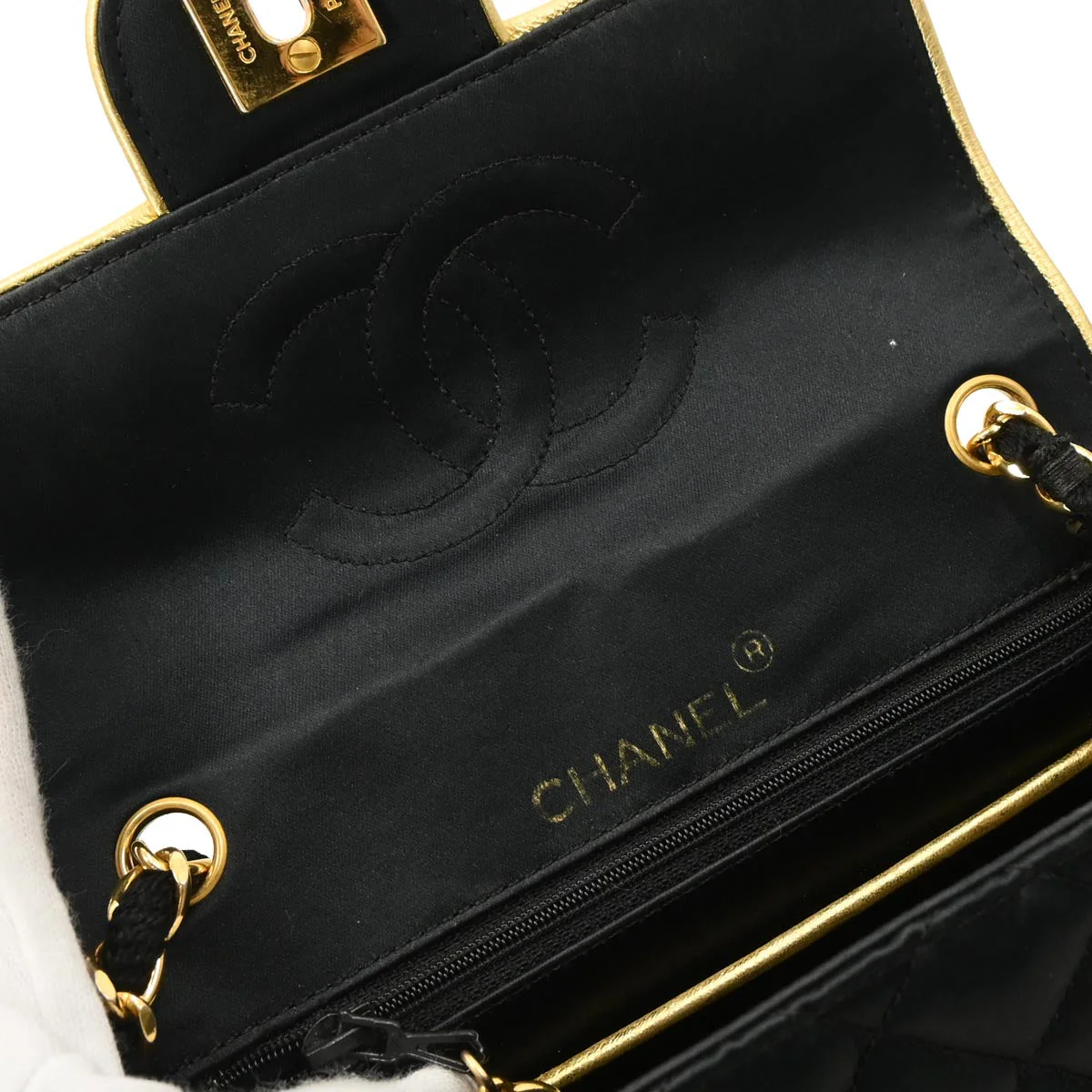 Chanel 1989-1991 Black Satin Mini Classic Square Flap Shoulder Bag 17 - Image 6