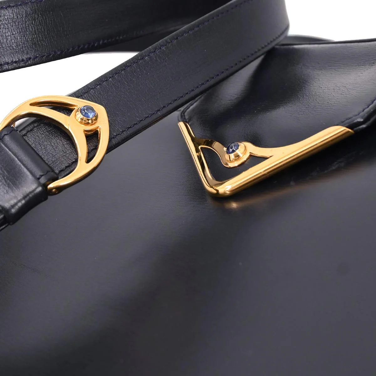 Cartier Navy Leather Sapphire Shoulder Bag - Image 7