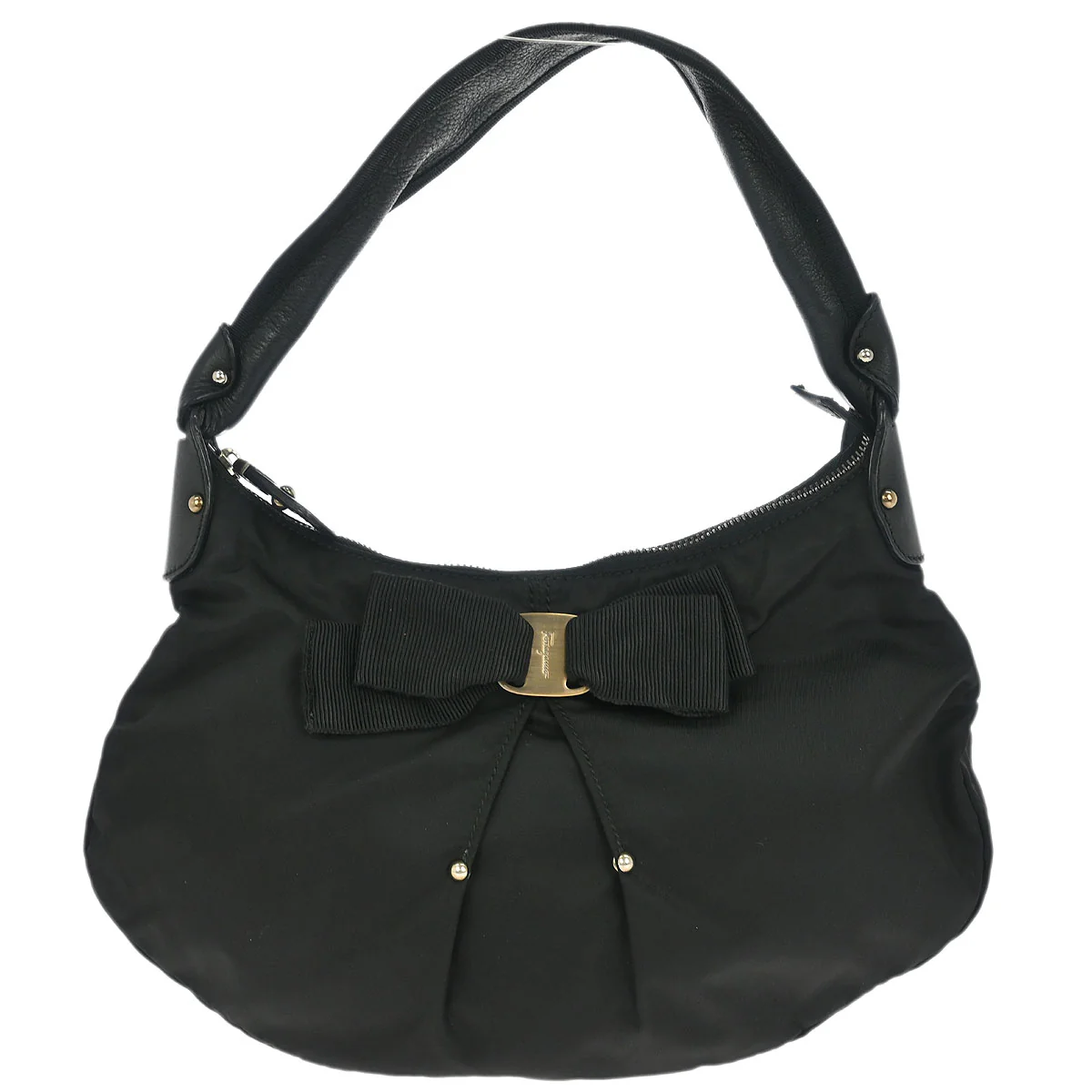 Salvatore Ferragamo Black Nylon Vara Bow Handbag