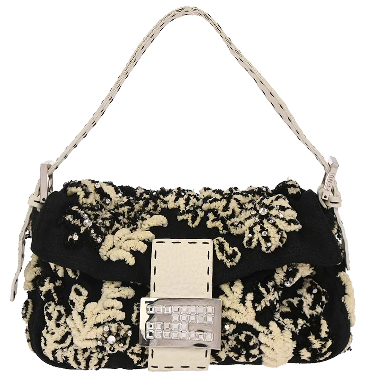 Fendi Black Wool Baguette Handbag