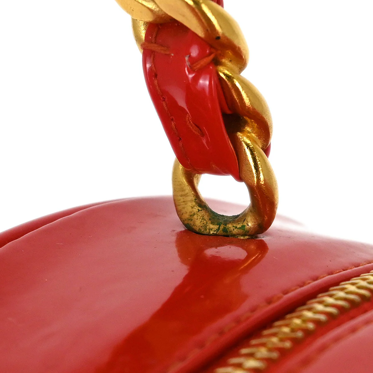 Chanel 1994-1996 Red Patent Round Vanity Handbag - Image 6