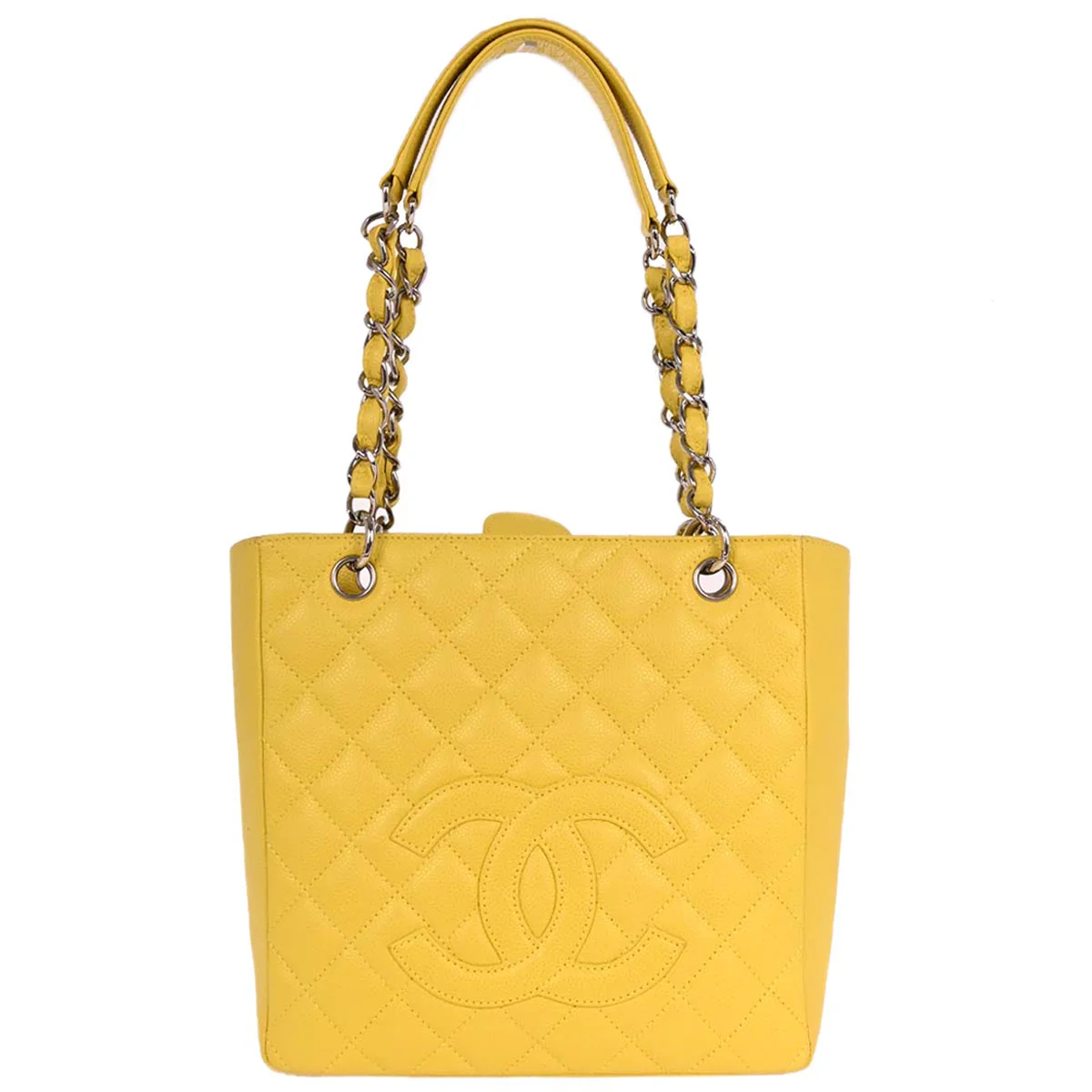 Chanel 2009-2010 Yellow Caviar Petite Shopping Tote PST Chain Handbag