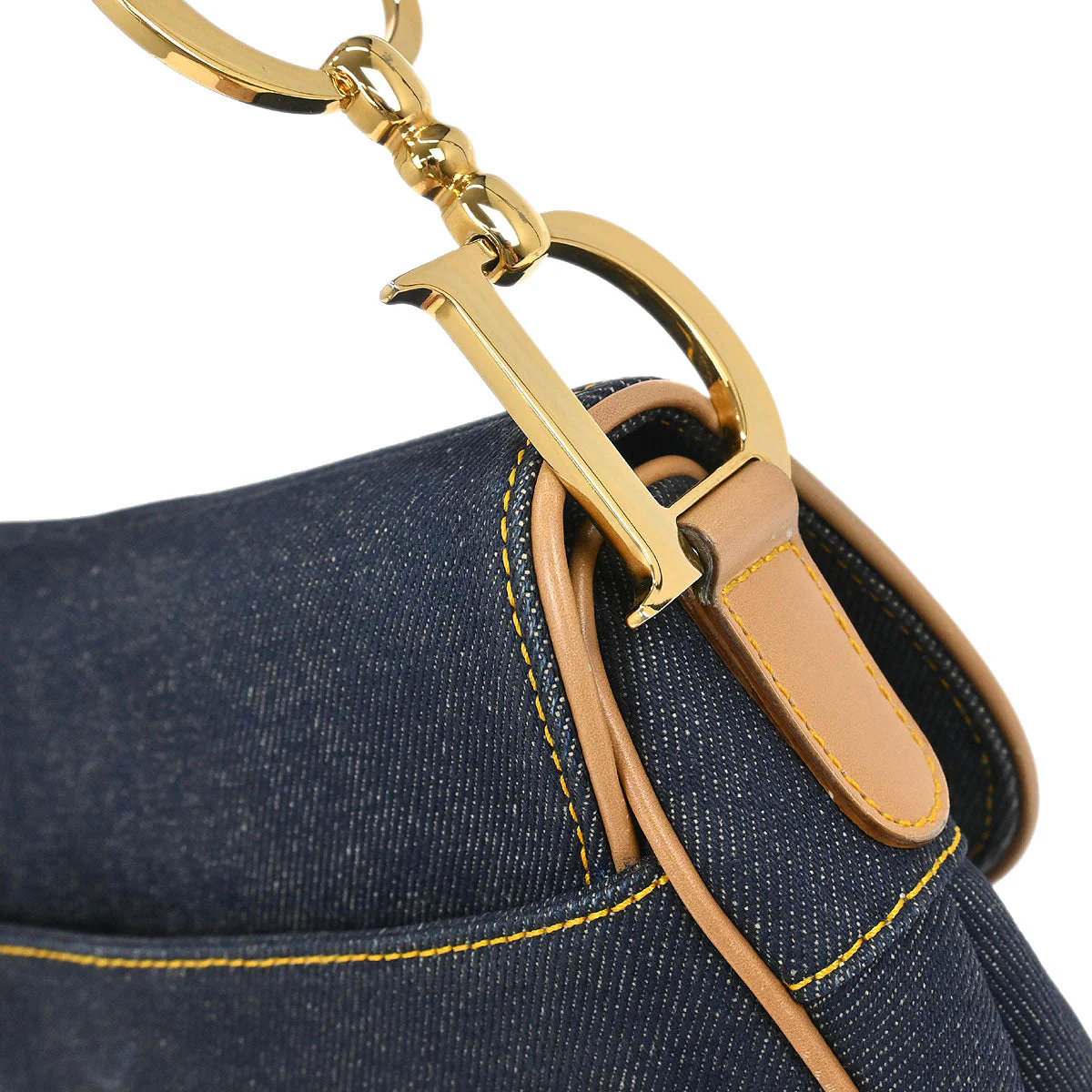 Christian Dior Navy Beige Denim Saddle Handbag - Image 3