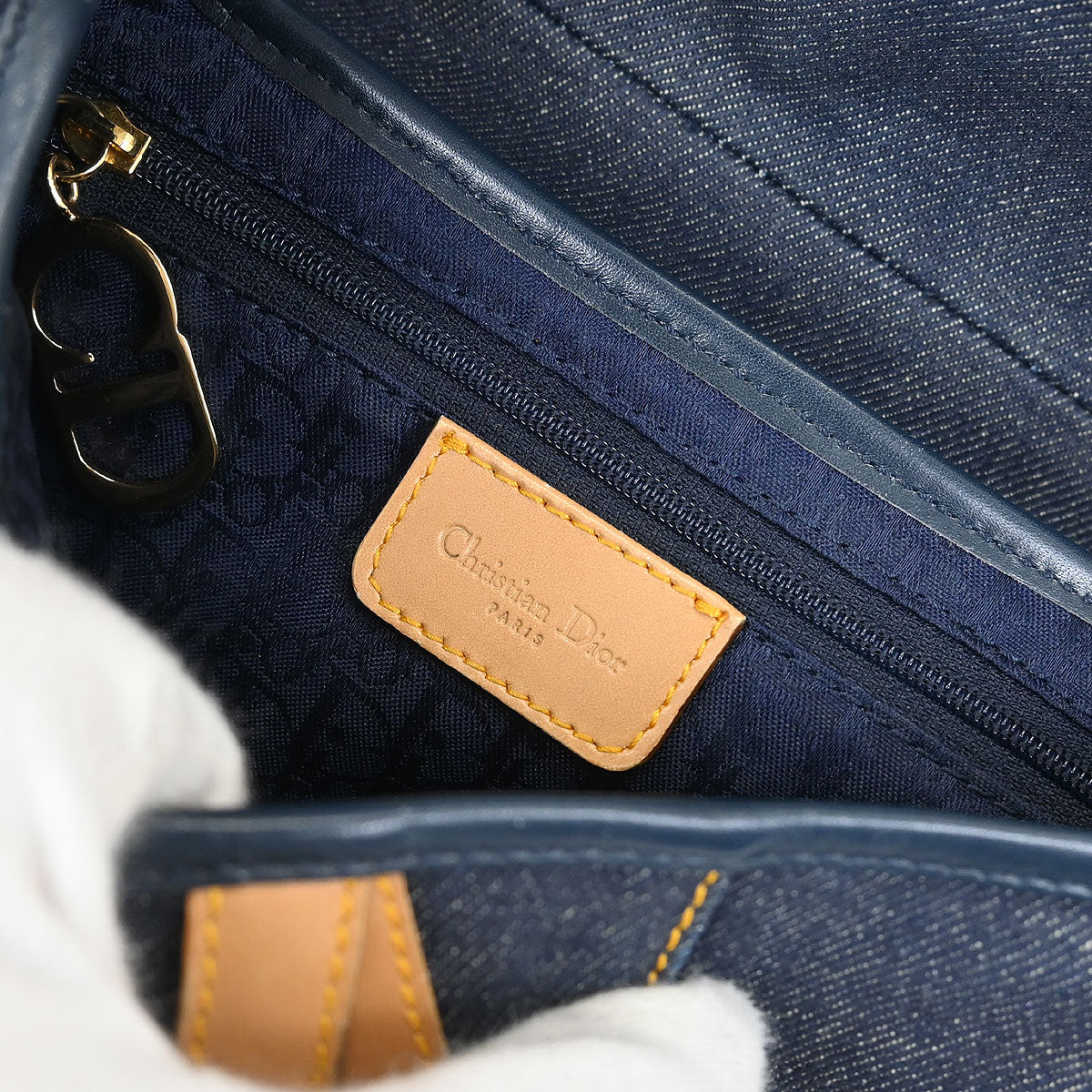 Christian Dior Navy Beige Denim Saddle Handbag - Image 9