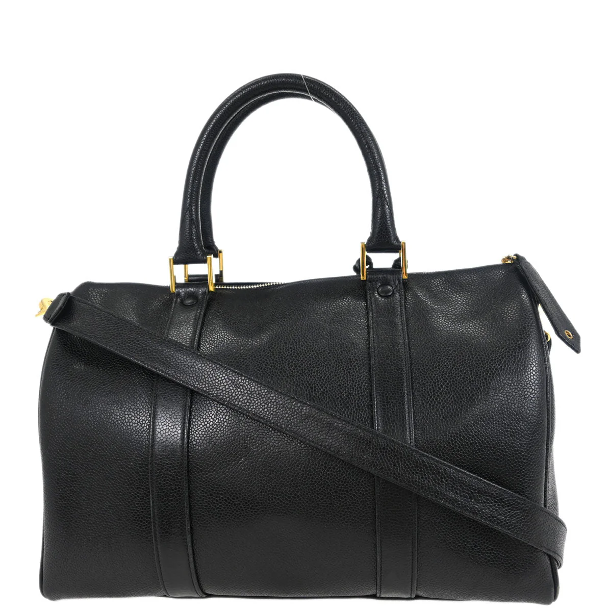 Chanel 1991-1994 Black Caviar 2way Shoulder Duffle Handbag - Image 2