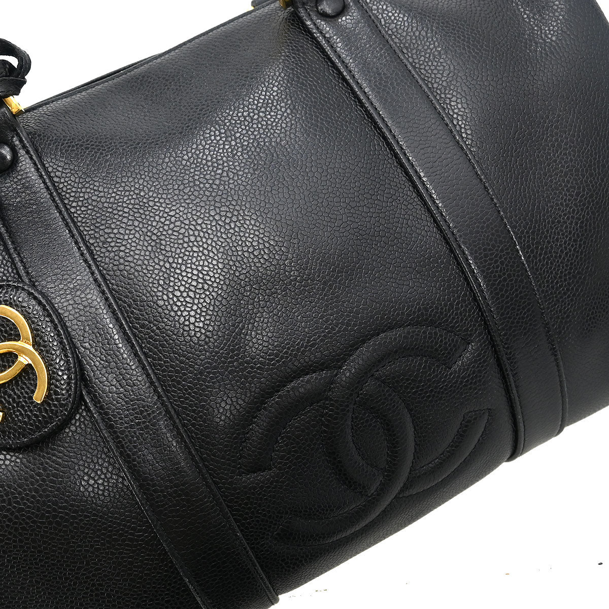 Chanel 1991-1994 Black Caviar 2way Shoulder Duffle Handbag - Image 5