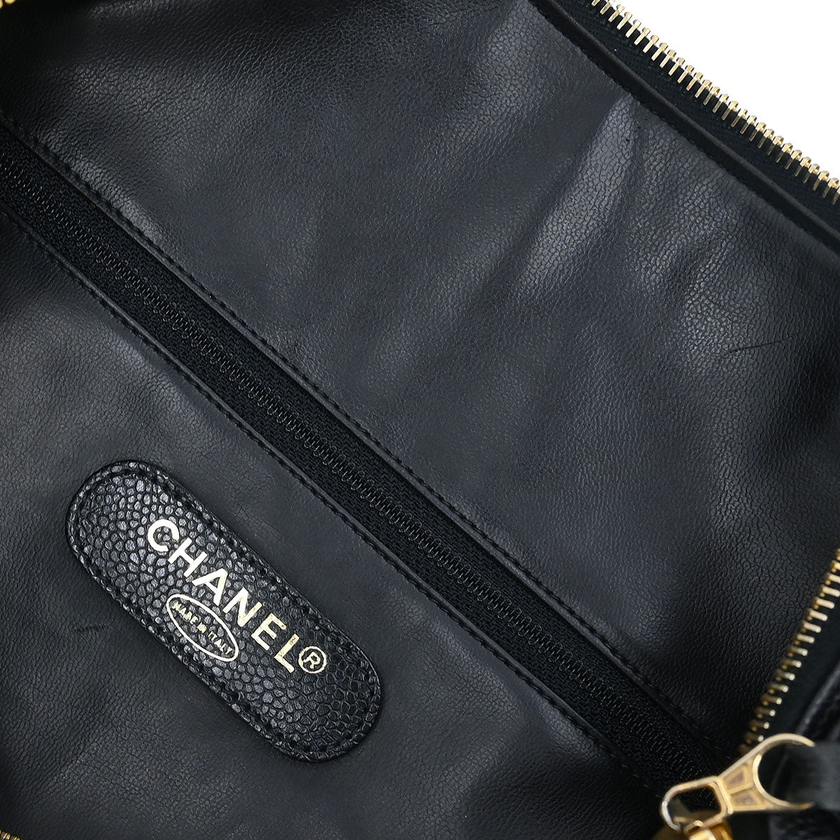 Chanel 1991-1994 Black Caviar 2way Shoulder Duffle Handbag - Image 9