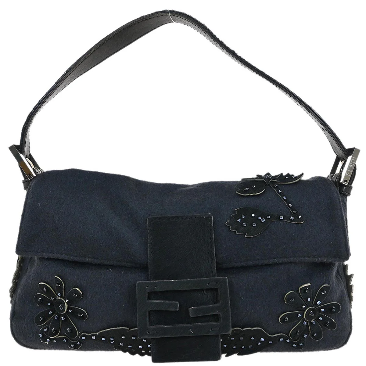Fendi * Dark Gray Felt Pony Hair Baguette Handbag