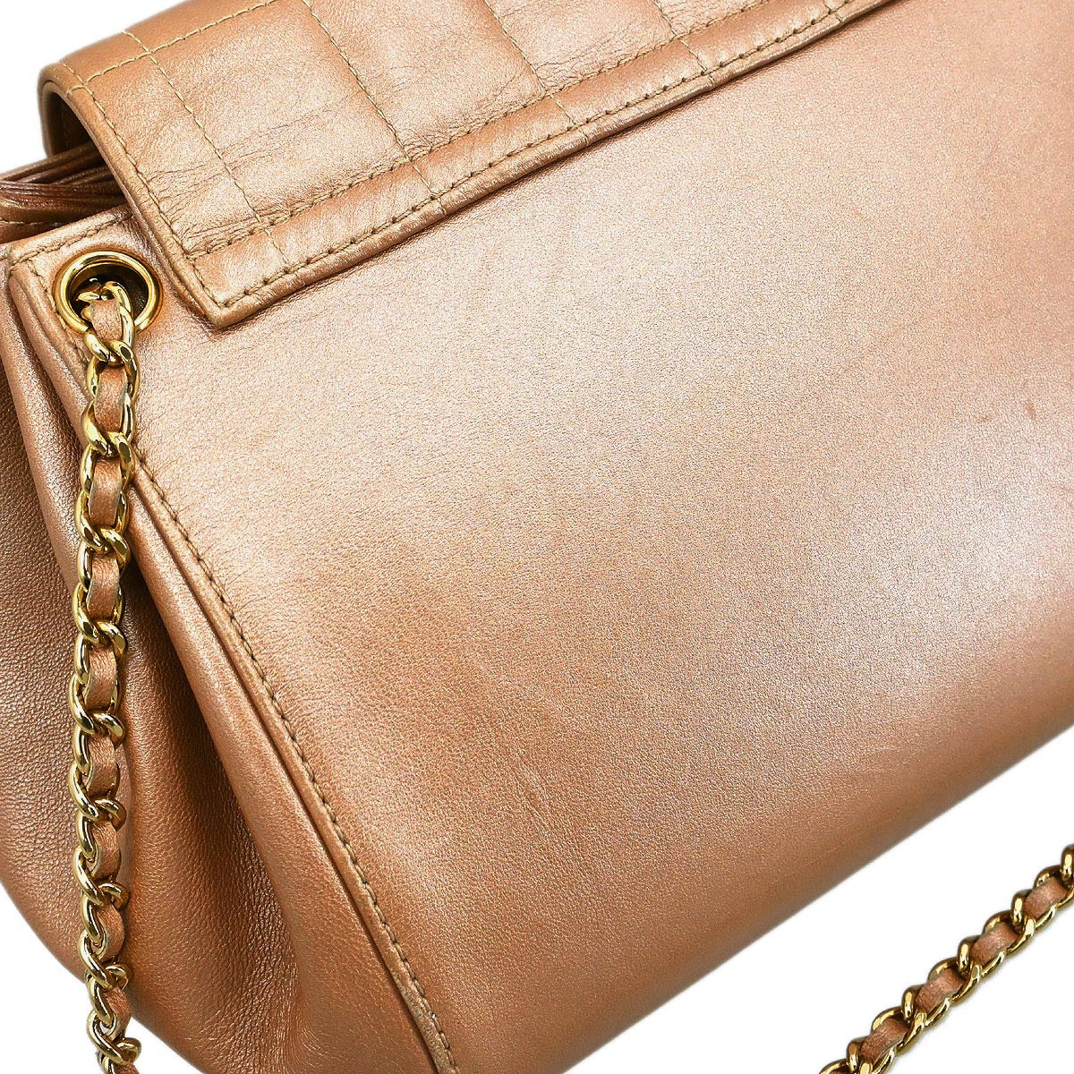 Chanel 2002-2003 Pink Gold Lambskin Choco Bar Mademoiselle Lock Shoulder Bag - Image 5